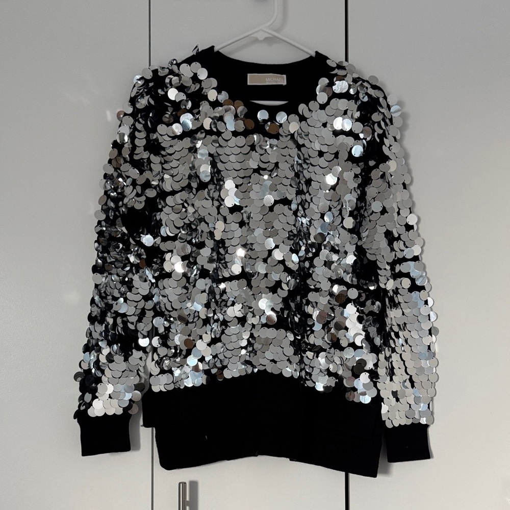MICHAEL Michael Kors Black and Silver Sequin Sweater